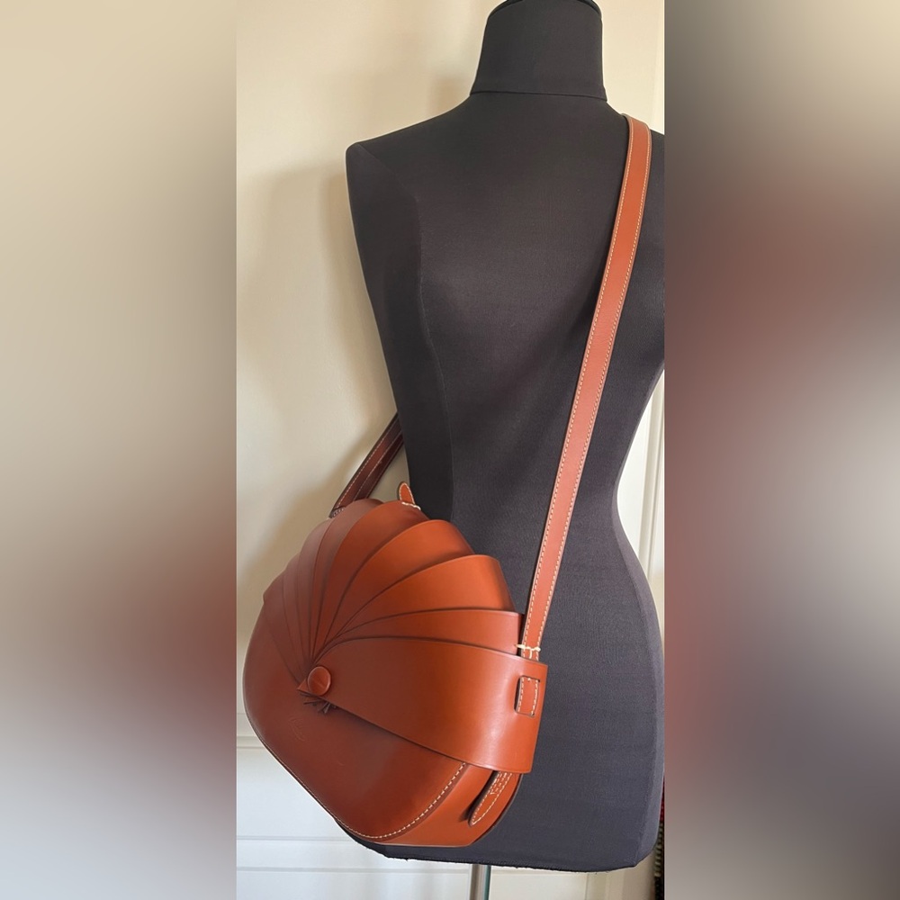 Boldrini Selleria Leather Large "Fan"Round Crossbody Bag Cucio Brown - HANDMADE